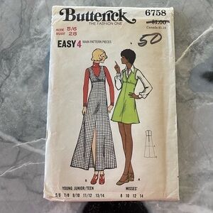 Butterick Vintage Uncut Young Junior Teen Jumper Size 5/6 Pattern No 6758
